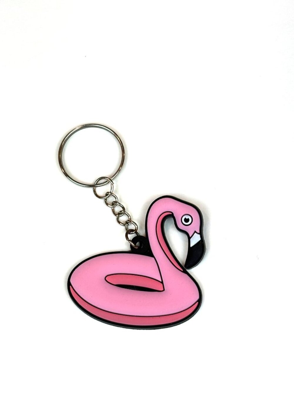 Cute fun pink flamingo pool floatie silicone keychain / bag charm. New